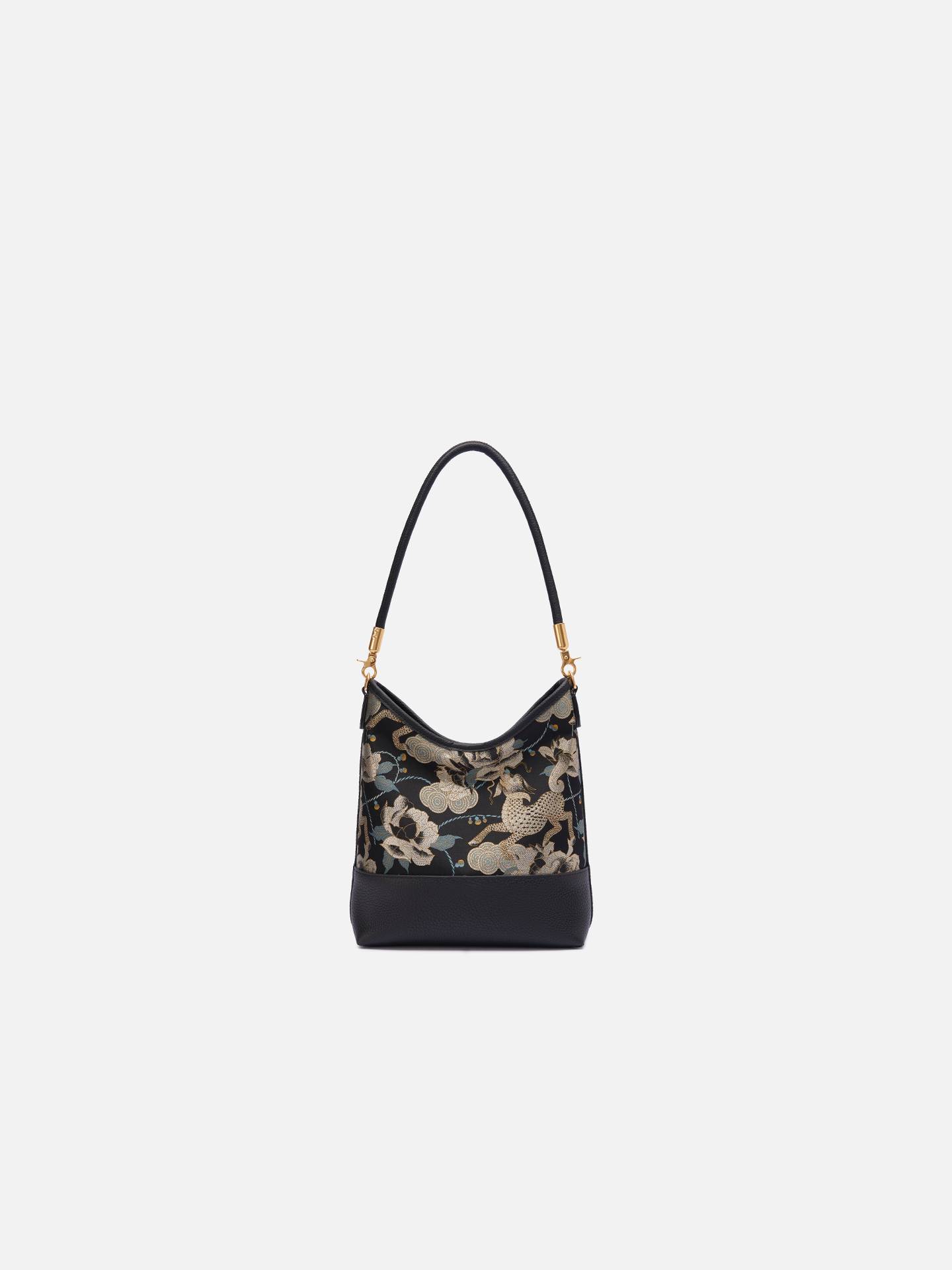 Midnight Peony Song Brocade Top-Handle Bag