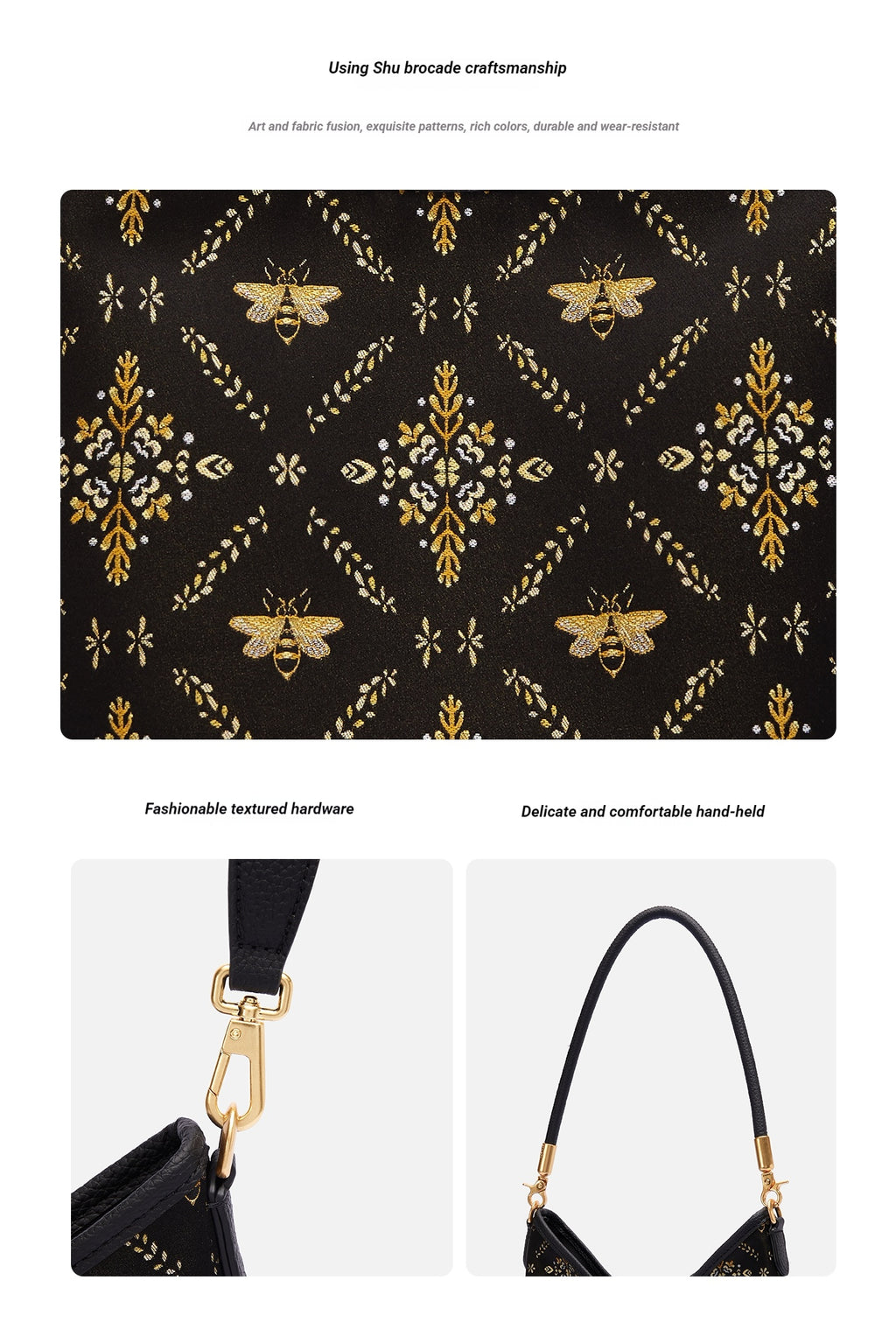 Azure Blossom Song Brocade Top-Handle Bag