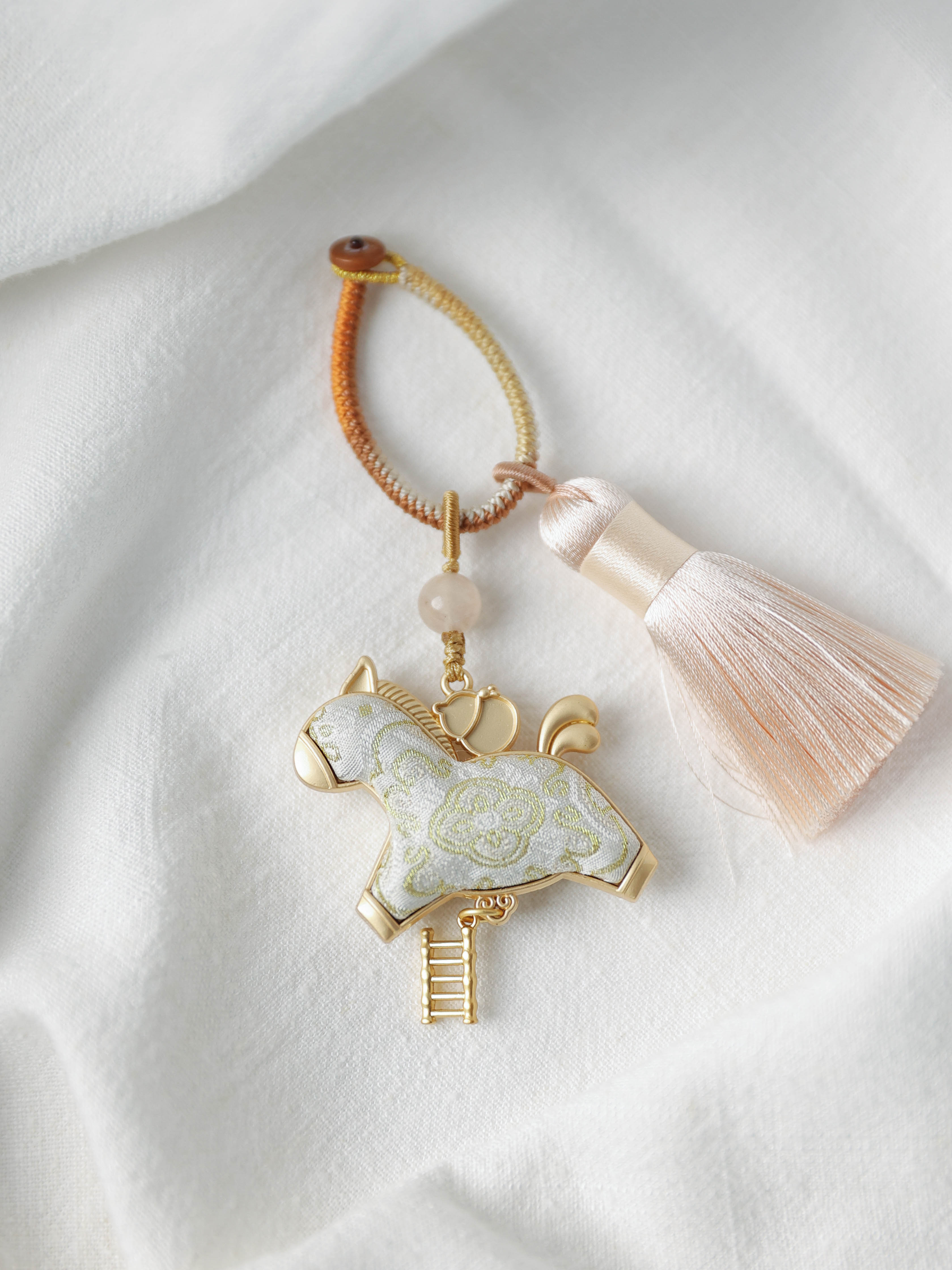 "Galloping Grace" Song Brocade Silk Horse Bag Charm | Artisanal Heritage Accessory