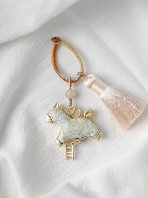 "Galloping Grace" Song Brocade Silk Horse Bag Charm | Artisanal Heritage Accessory