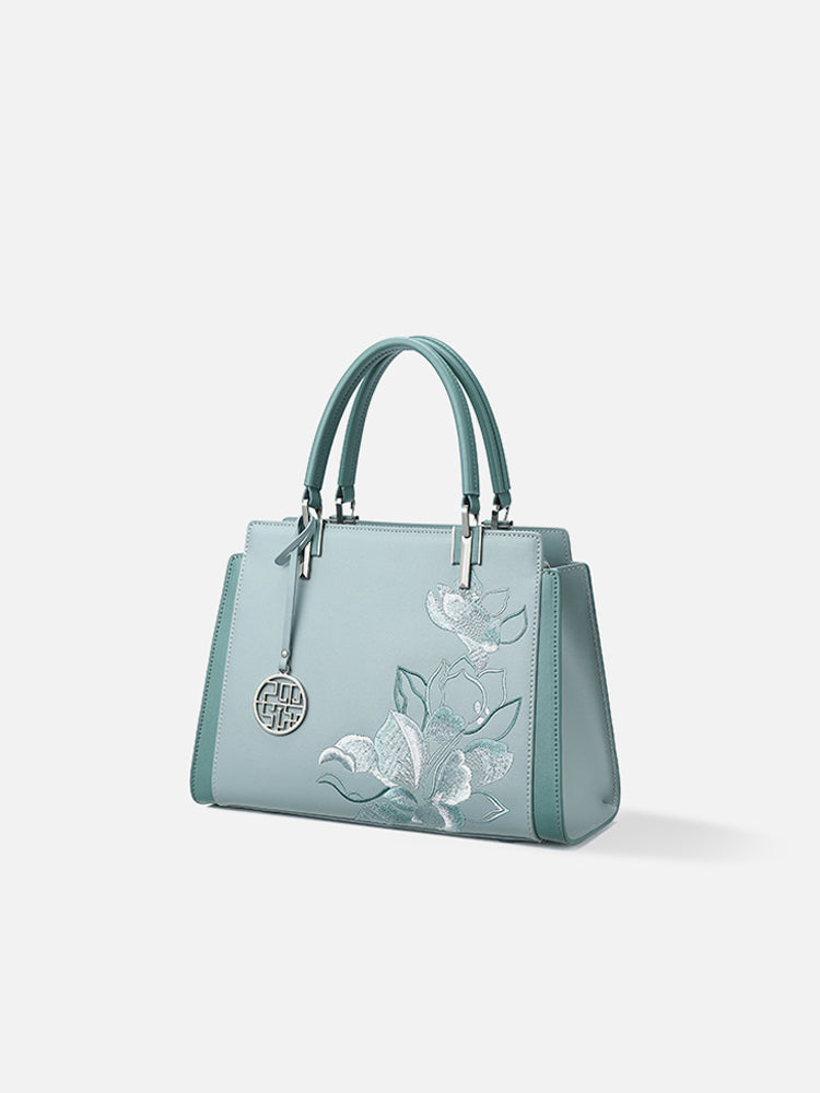 The "Imperial Magnolia" Tote – Heritage Embroidered Leather Edition