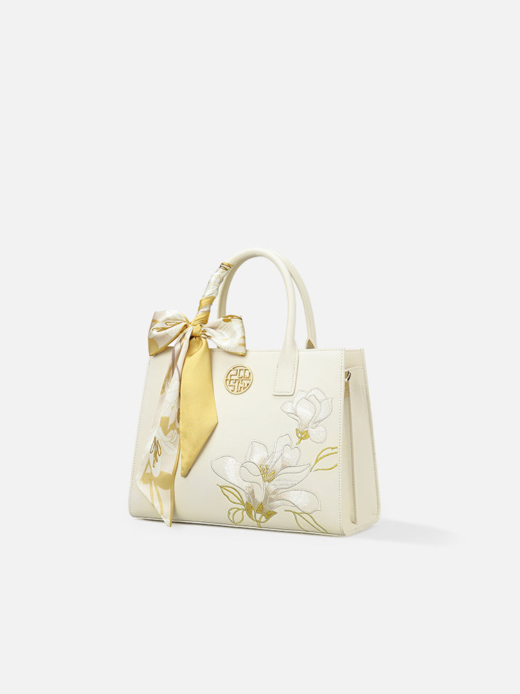 The "Azure Magnolia" Tote – Heritage Embroidered Leather Edition
