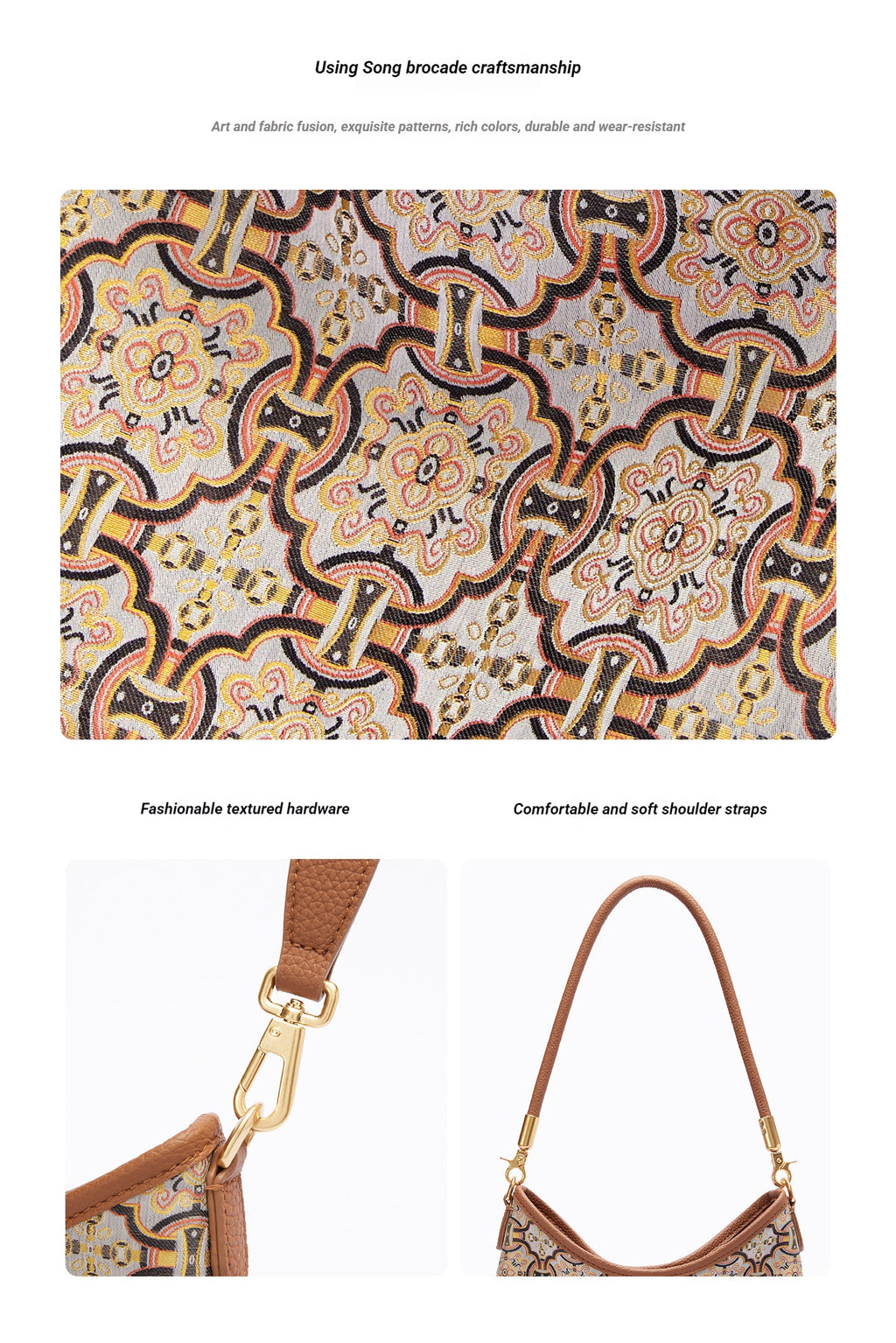 Gilded Lotus Song Brocade Top-Handle Bag