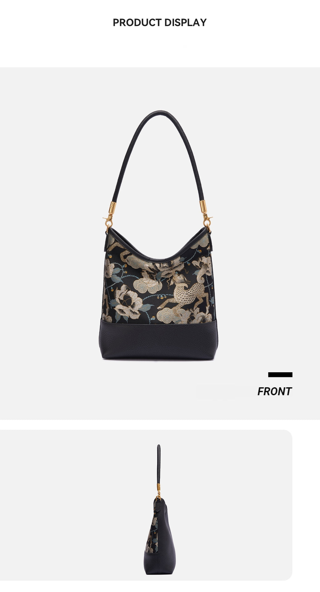 Midnight Peony Song Brocade Top-Handle Bag
