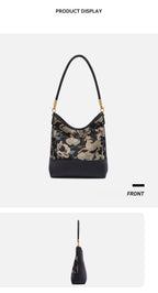 Midnight Peony Song Brocade Top-Handle Bag