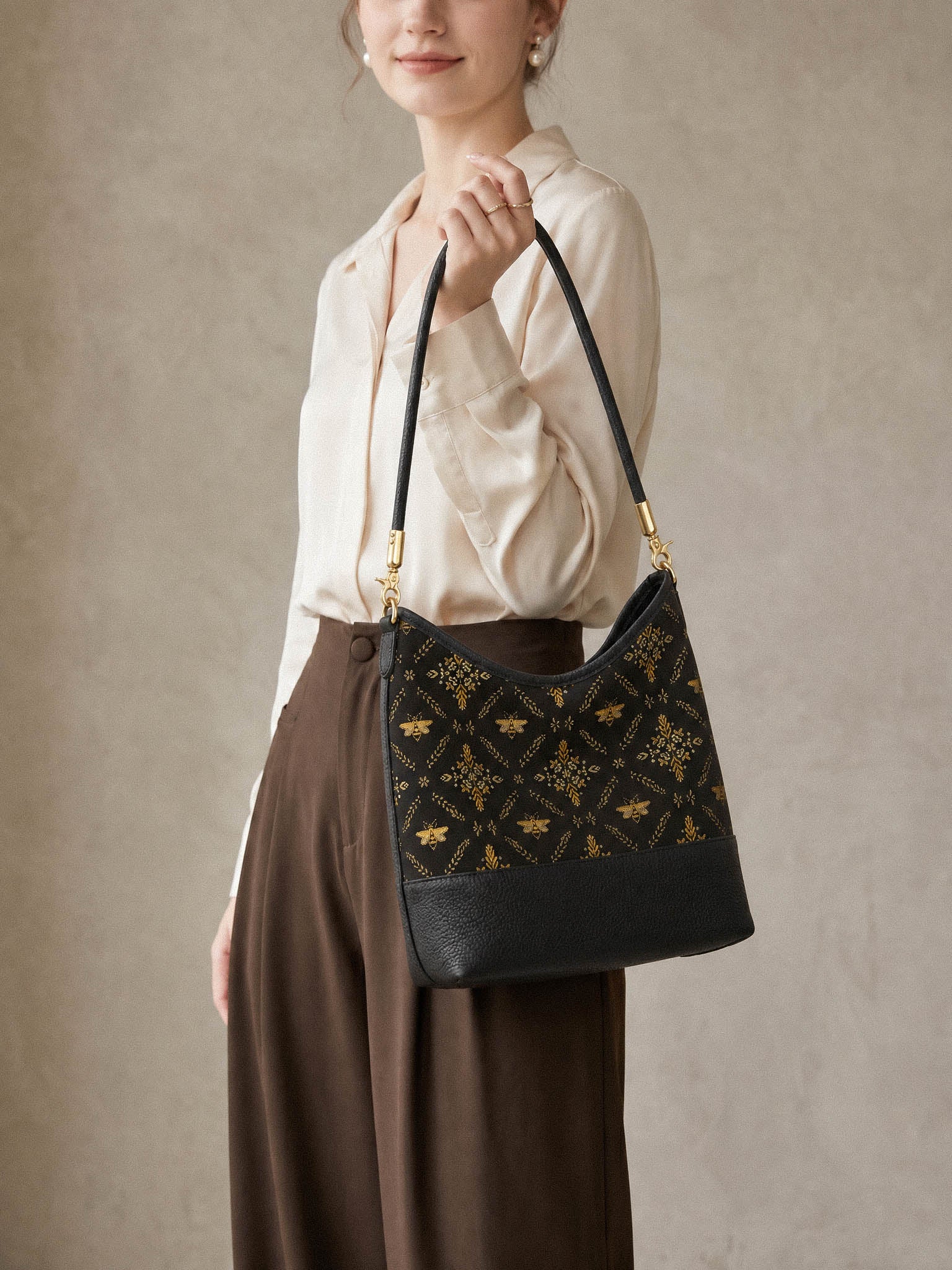 Azure Blossom Song Brocade Top-Handle Bag