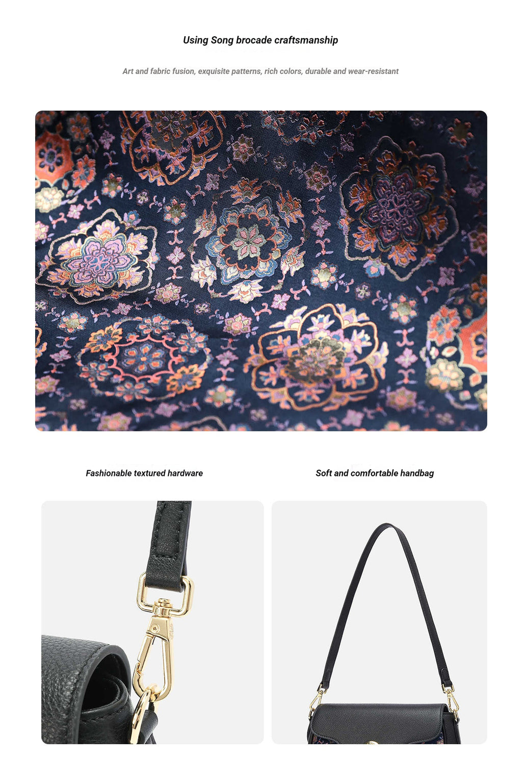 Imperial Bloom Song Brocade Structured Handbag