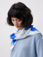 Azure Swallow Cream Silk Square Scarf