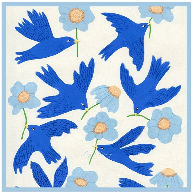 Azure Swallow Cream Silk Square Scarf