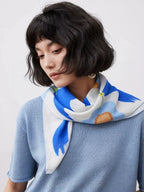 Azure Swallow Cream Silk Square Scarf