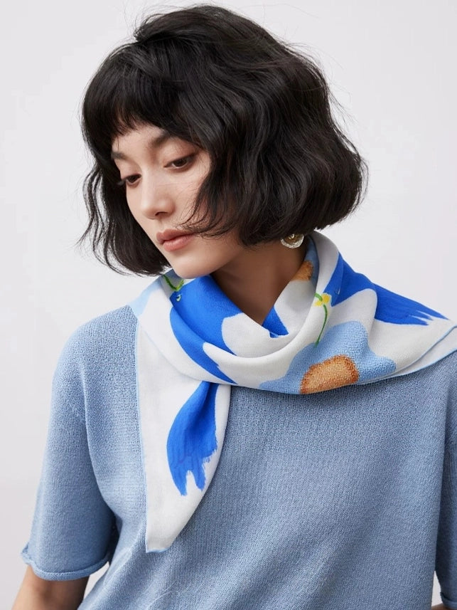 Azure Swallow Cream Silk Square Scarf