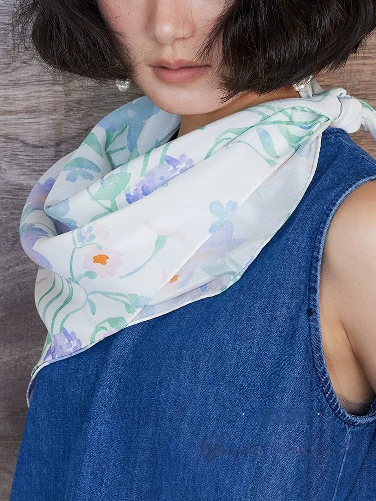 Cottage Bloom Ivory Silk Square Scarf