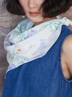 Cottage Bloom Ivory Silk Square Scarf