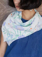 Cottage Bloom Ivory Silk Square Scarf