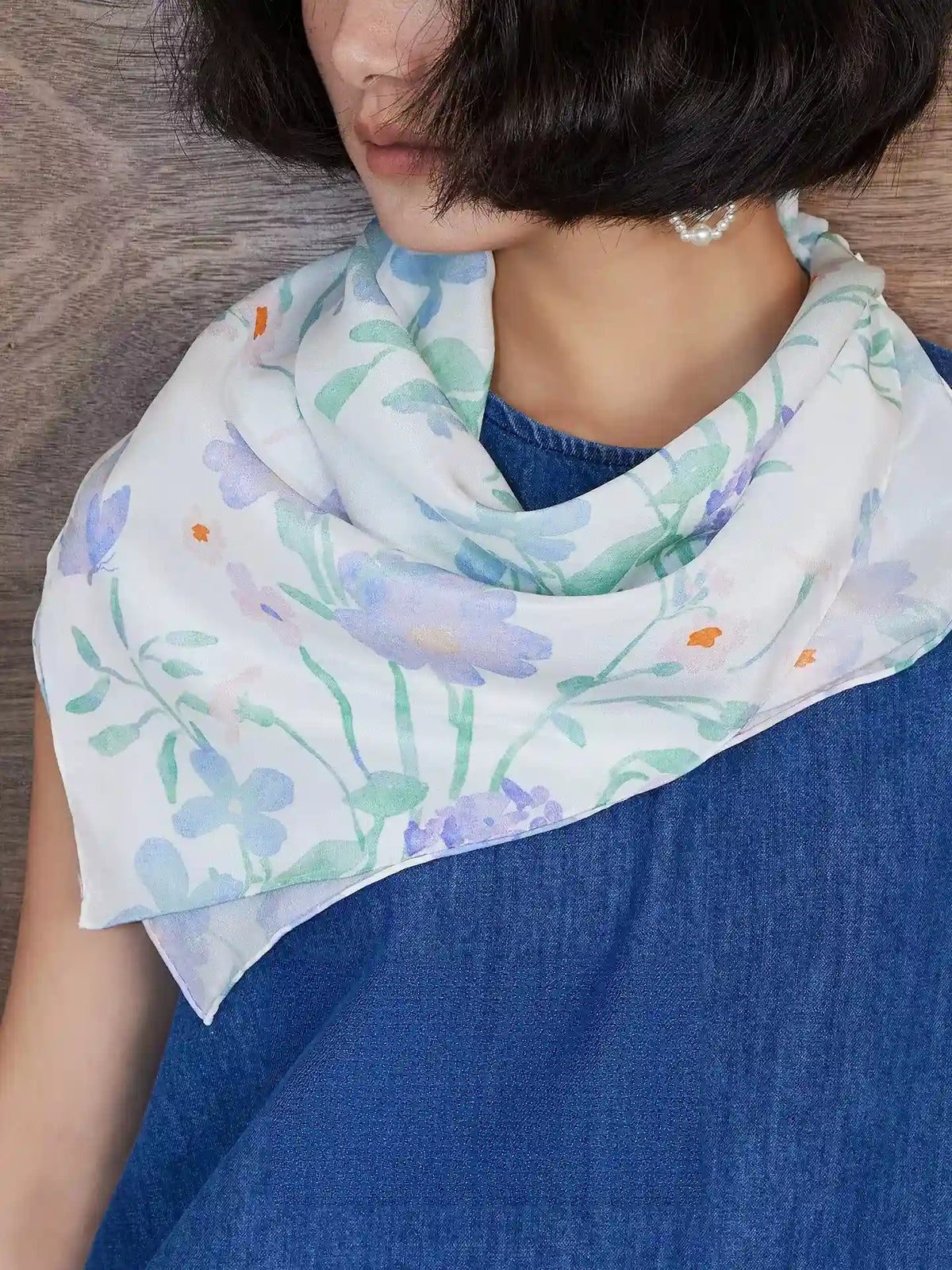 Cottage Bloom Ivory Silk Square Scarf