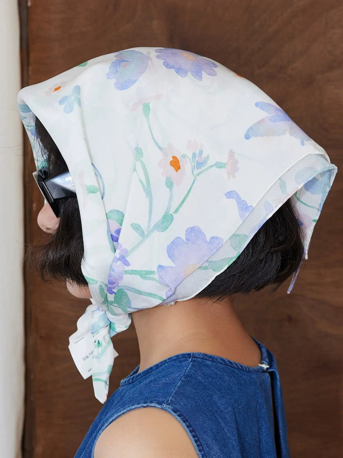 Cottage Bloom Ivory Silk Square Scarf