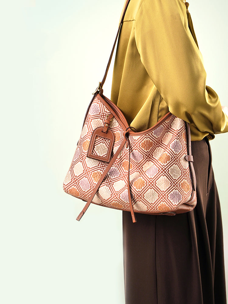 Eternal Radiance Zhuang Brocade Hobo Bag