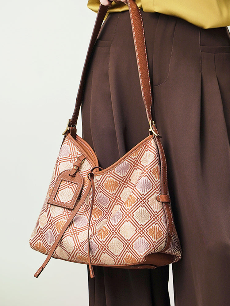 Eternal Radiance Zhuang Brocade Hobo Bag