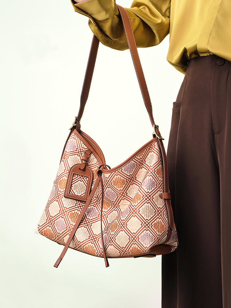 Eternal Radiance Zhuang Brocade Hobo Bag