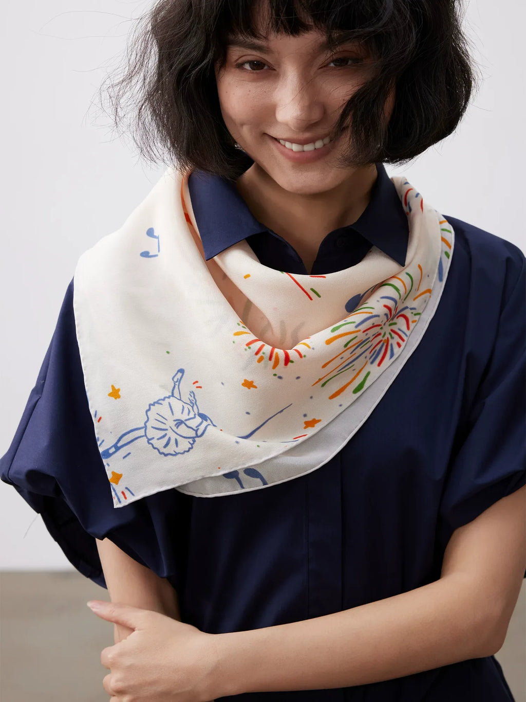 Firework Cream Silk Square Scarf