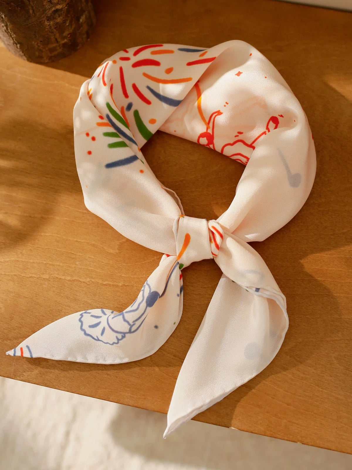 Firework Cream Silk Square Scarf