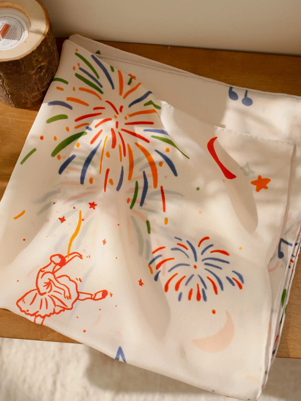 Firework Cream Silk Square Scarf