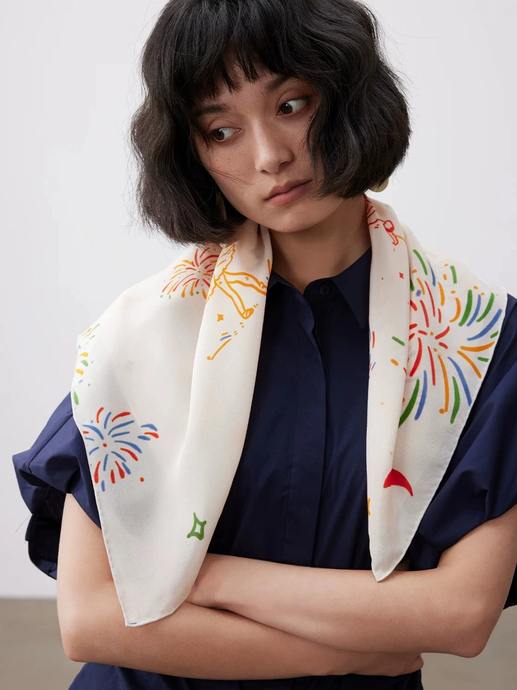 Firework Cream Silk Square Scarf