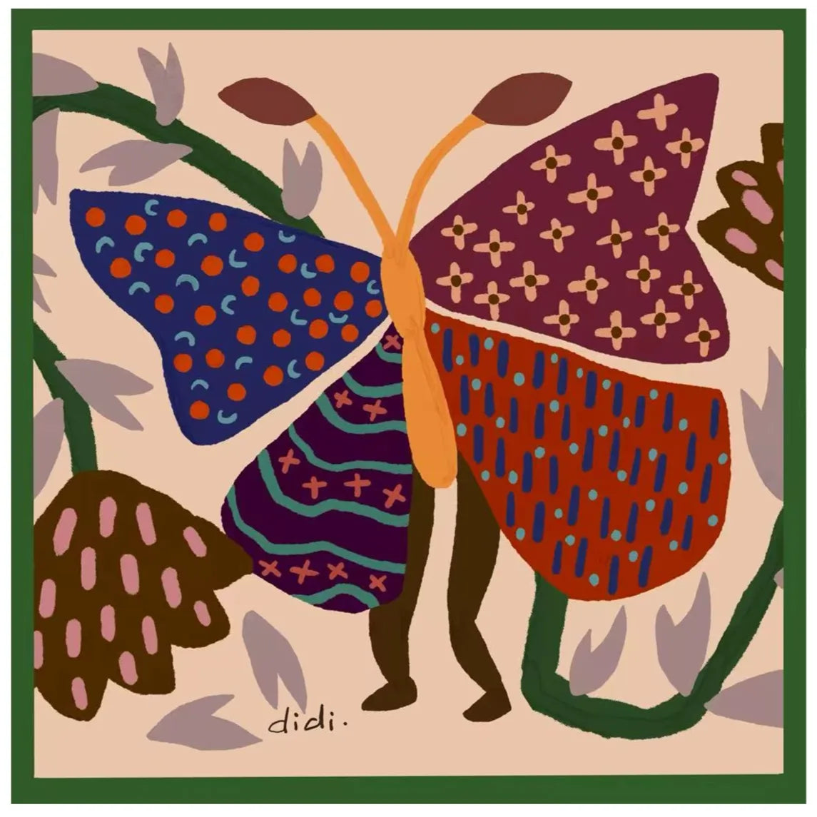 Folk Butterfly Multi Silk Square Scarf