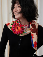 Folk Lion Red Silk Square Scarf