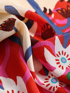 Folk Lion Red Silk Square Scarf