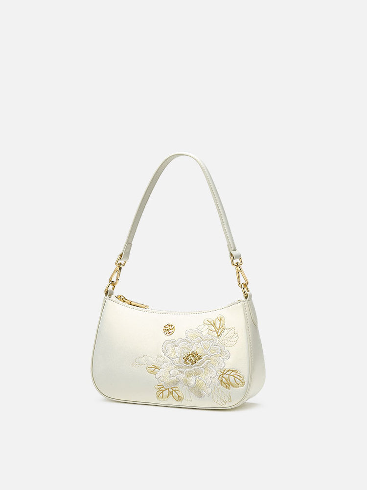 Golden Peony Embroidered Underarm Bag