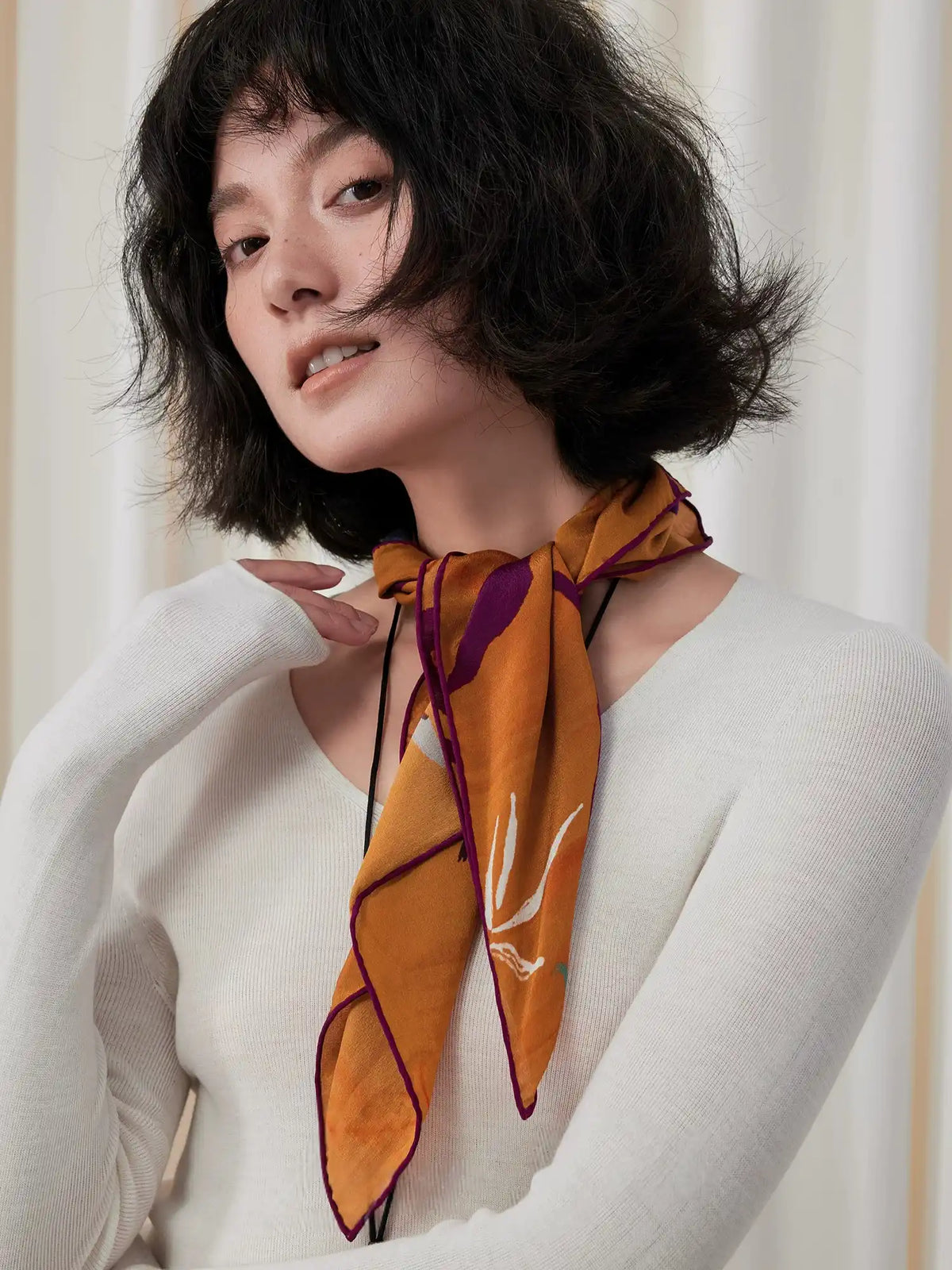 Hummingbird Orange Silk Square Scarf