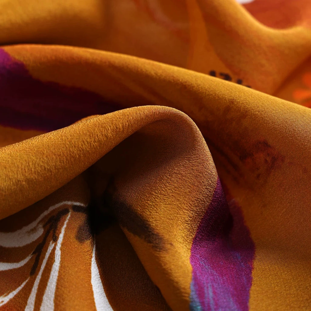 Hummingbird Orange Silk Square Scarf