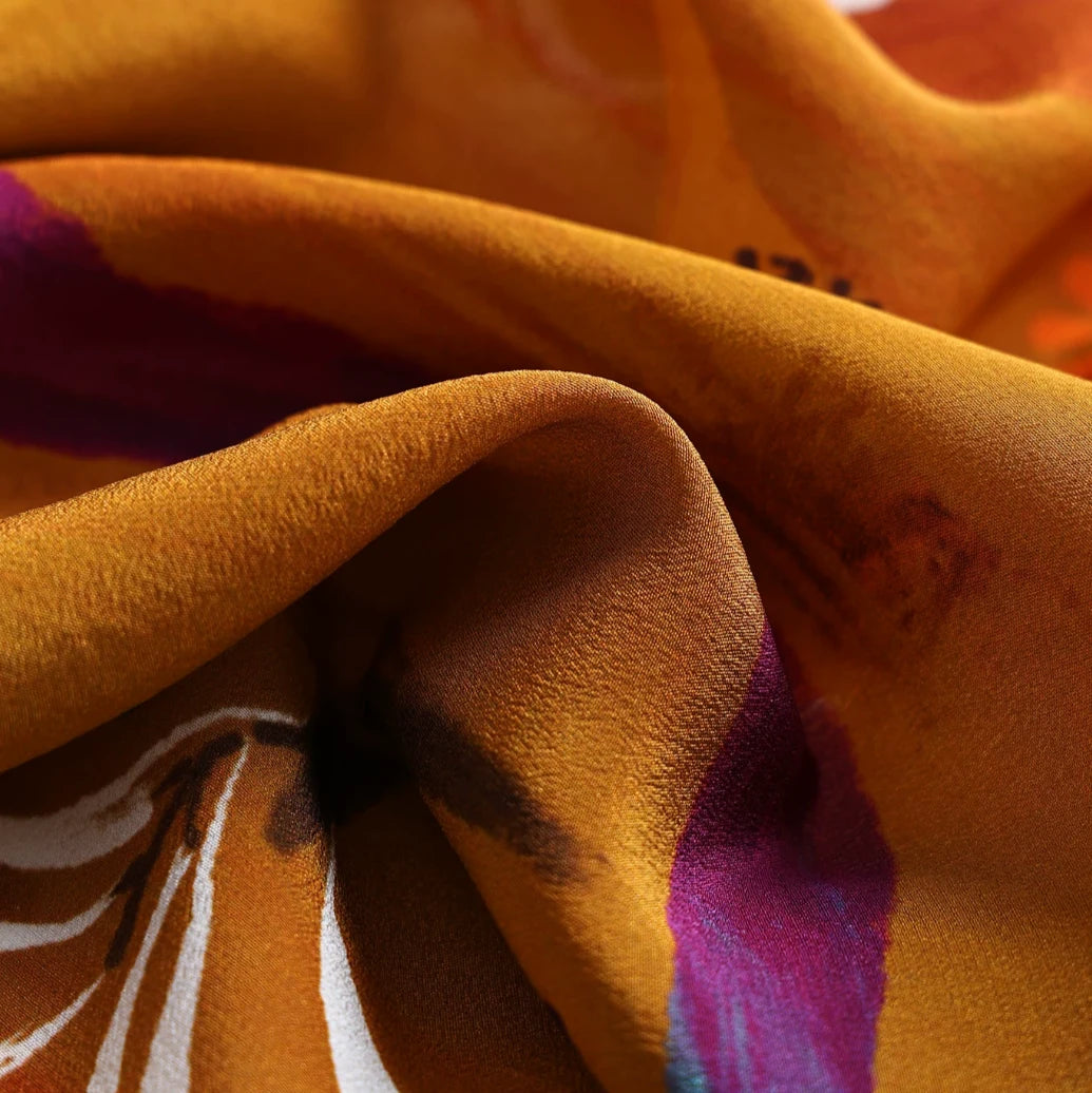 Hummingbird Orange Silk Square Scarf