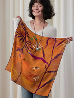 Hummingbird Orange Silk Square Scarf