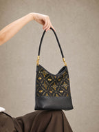 Azure Blossom Song Brocade Top-Handle Bag