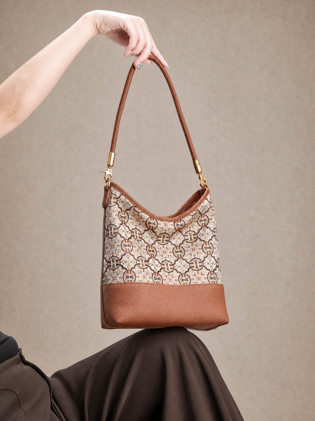 Gilded Lotus Song Brocade Top-Handle Bag