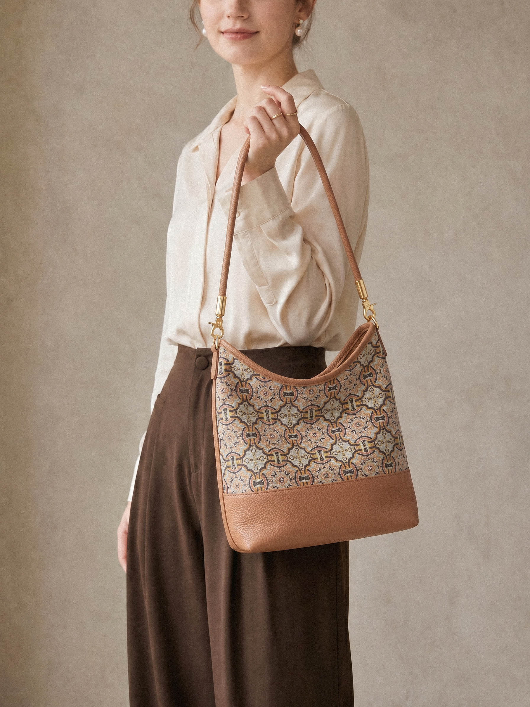 Gilded Lotus Song Brocade Top-Handle Bag
