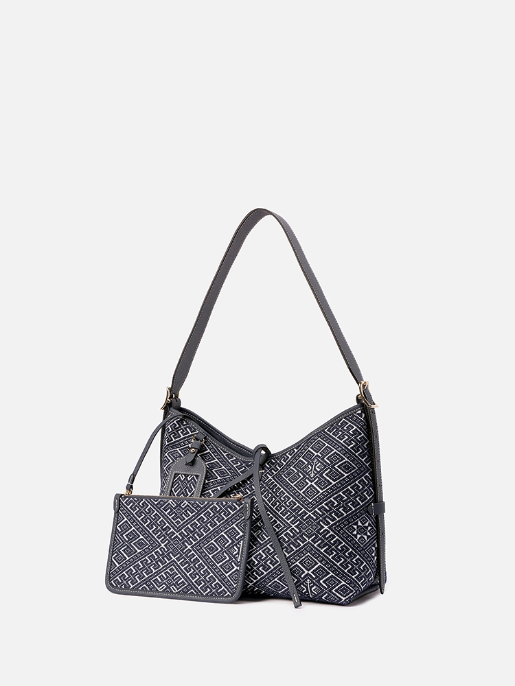 Indigo Harmony Zhuang Brocade Hobo Bag