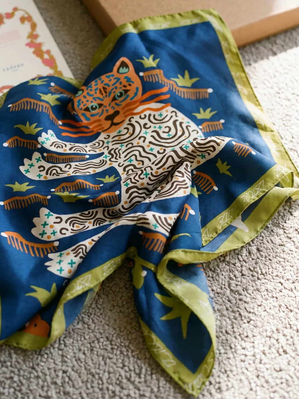 Maze Leopard Navy Silk Square Scarf