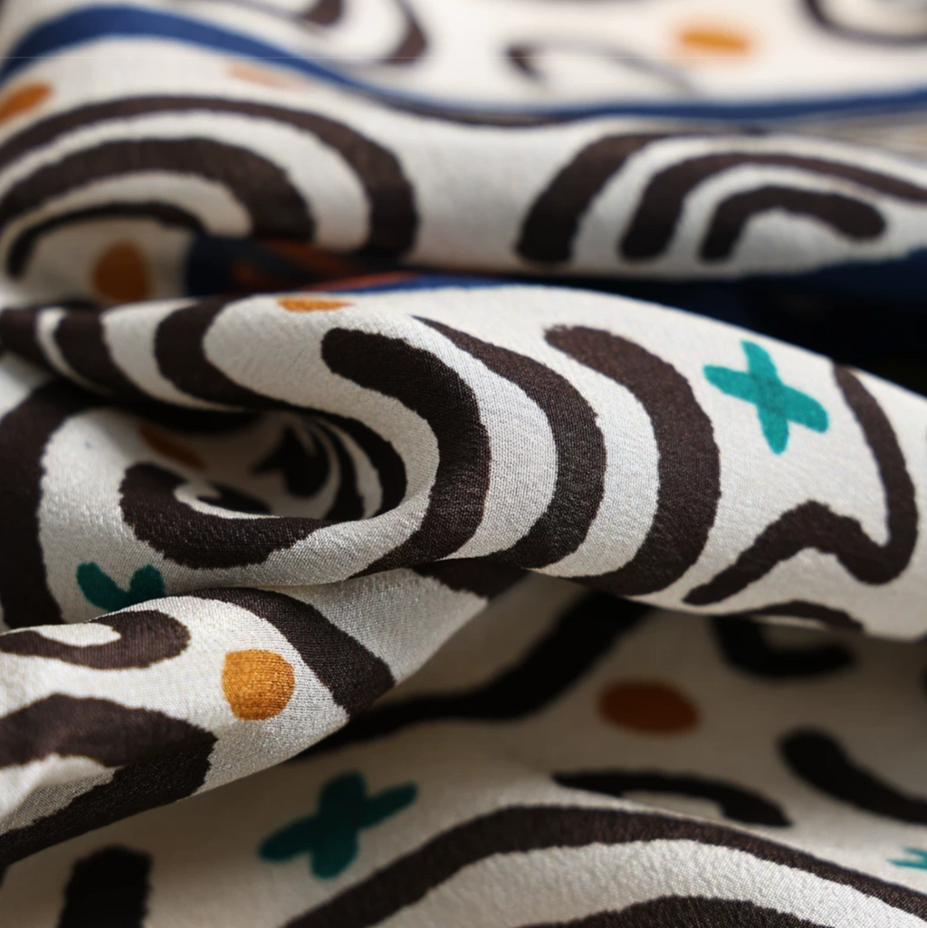 Maze Leopard Navy Silk Square Scarf
