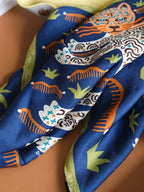 Maze Leopard Navy Silk Square Scarf