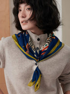 Maze Leopard Navy Silk Square Scarf