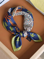 Maze Leopard Navy Silk Square Scarf
