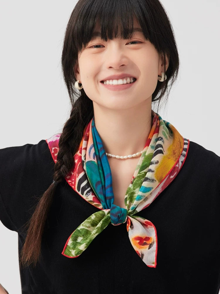 Meadow Muse Teal Silk Square Scarf