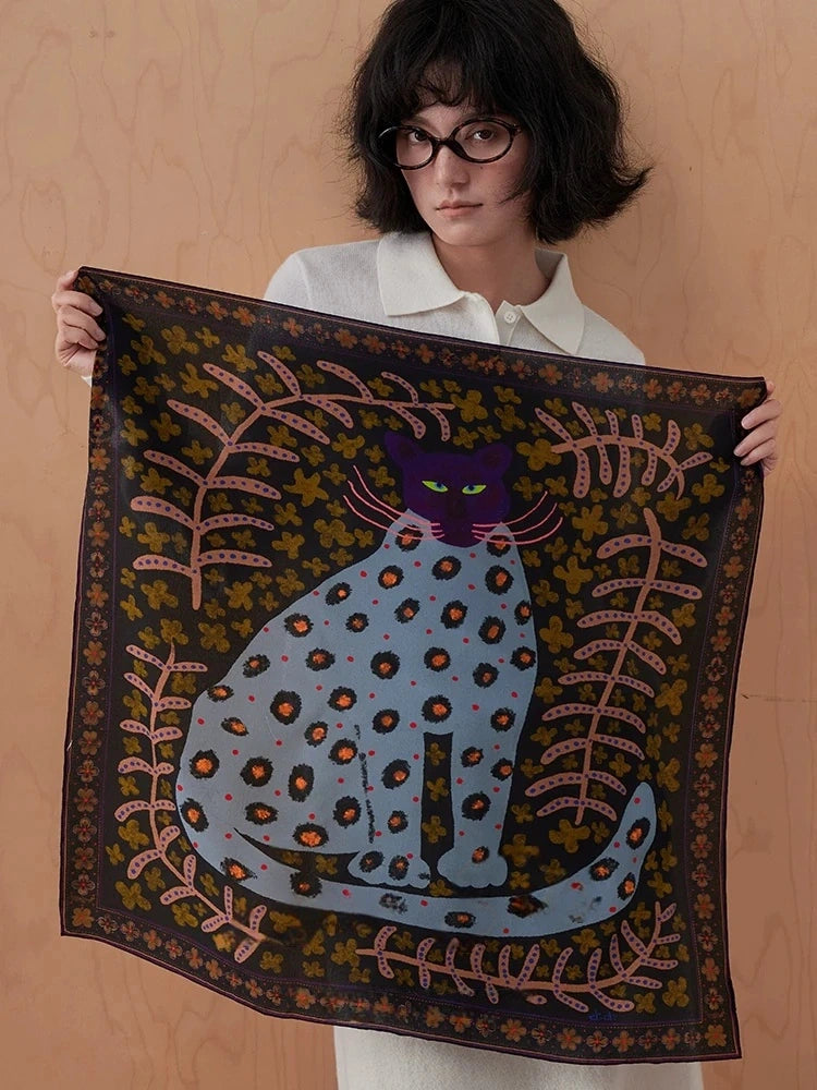 Midnight Leopard Silk Square Scarf