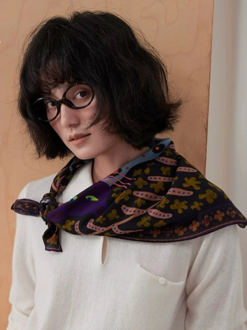 Midnight Leopard Silk Square Scarf