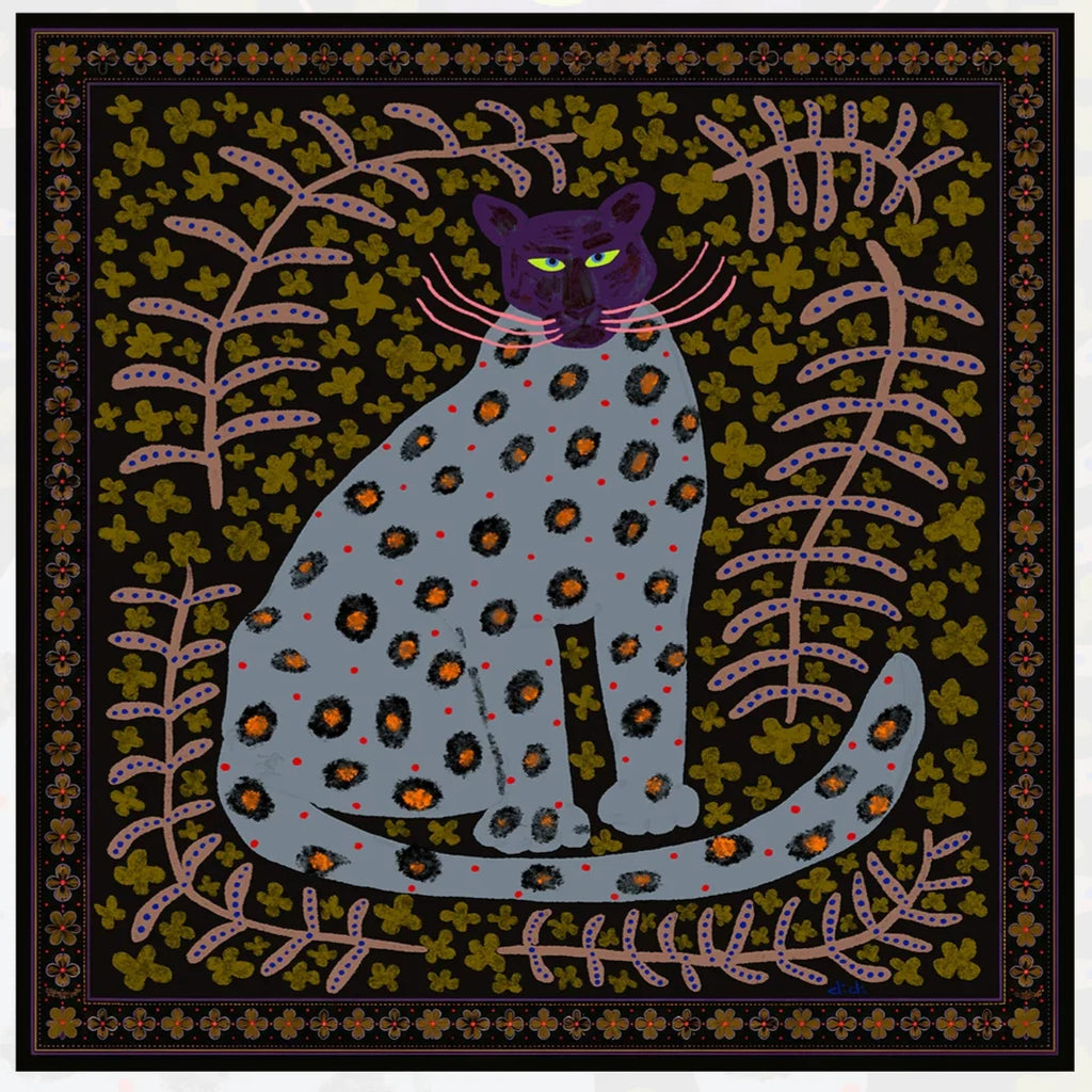 Midnight Leopard Silk Square Scarf