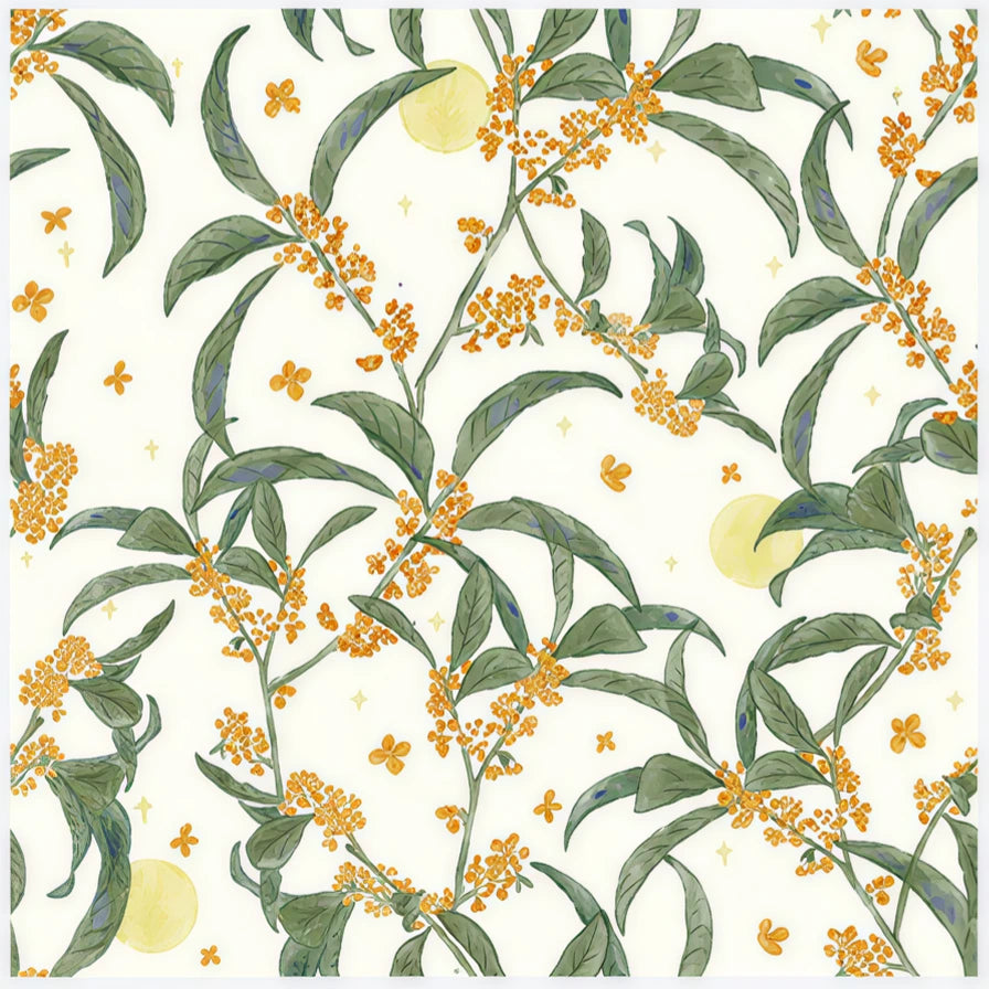 Moonlit Blossom Cream Silk Square Scarf