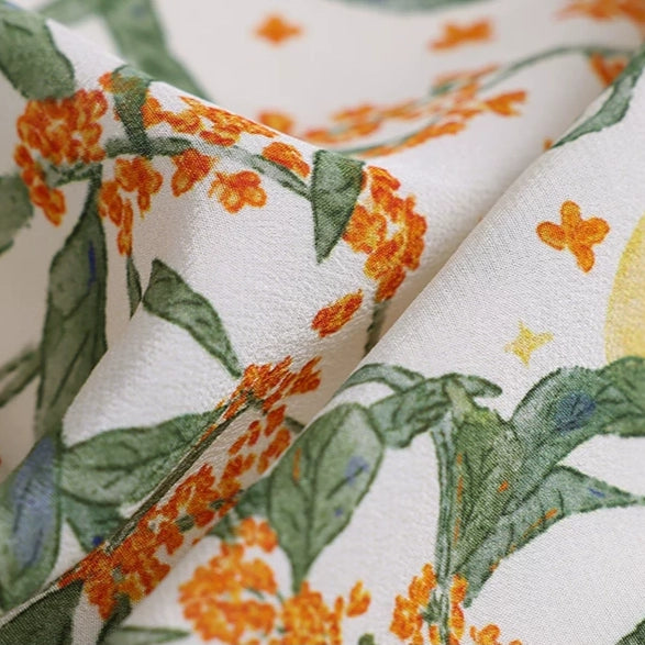 Moonlit Blossom Cream Silk Square Scarf
